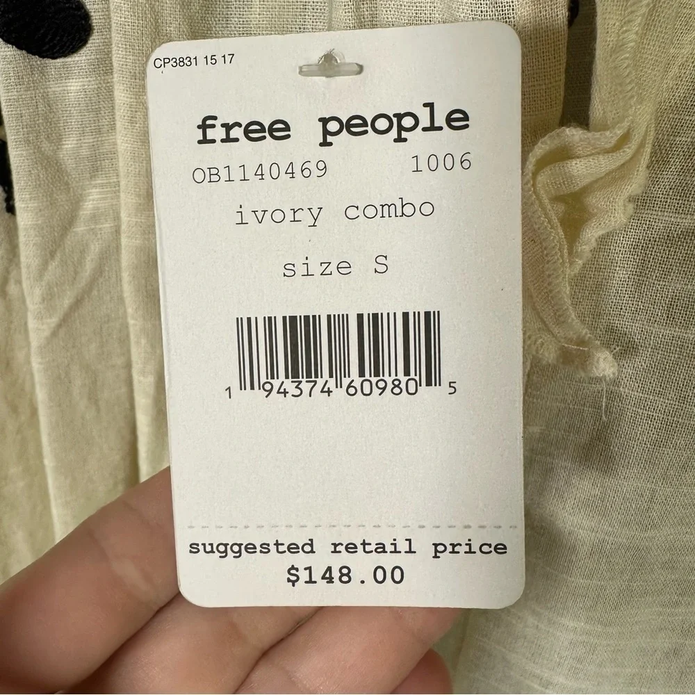 NWT $148 Free People x Revolve Fiona Embroidered Mini Dress Ivory Size Small